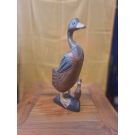 Ahşap El Oyması Kaz Anne-Yavru Heykel 40cm -50705-